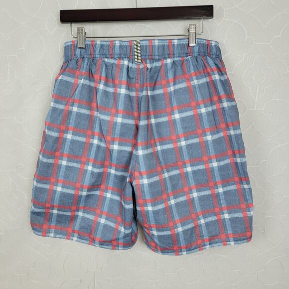 Ocean & Earth Swim Trunks Mens L Blue Red Plaid Lace Up Fly Netted Surf Beach - Picture 2 of 10